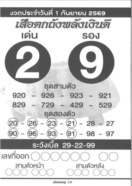 หวยเสือตกถังพลังเงินดี 1-9-69